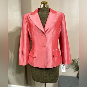 Vintage Anne Klein Coral Pink Satin Blazer Jacket Tailored Spring Career Office